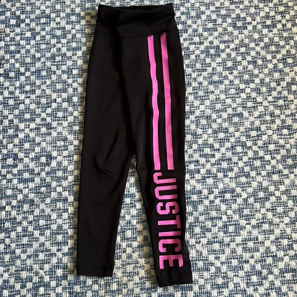 Justice Girls Sz 6 Distressed Black & Pink Leggings